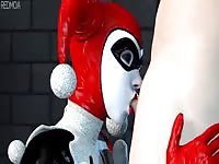 Jester anime chick giving blowjob to a man's cock