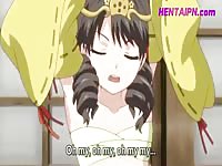 Cute anime girl drools while taking in a huge cock in her pussy