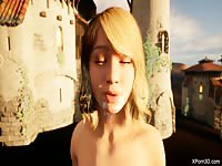 Sexy teen deepthroating a big hard dick and swallowing its cum in 3D porno