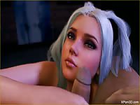 Old pervert getting blowjob from a beautiful young 3D teen