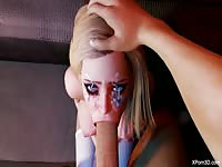 Sexy 3D teen deepthroating a big hard dick