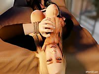 Beautiful 3D blonde using muscular little man as oral sex toy