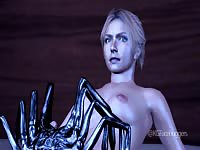Tentacle monster attached to the pussy of 3D lady