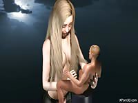 Tiny little dude got used as sex toy by big 3D girl