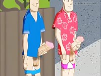 Muscular gays having intense anal sex in a threesome cartoon porno