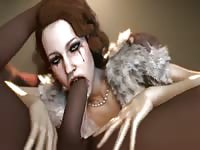 Wild and devastated 3D MILF sucking whole huge black cock