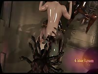 Poor busty 3D whore receiving brutal and painful fuck by giant tentacles 