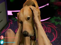 Dog giving blowjob to a man's big 3D dick