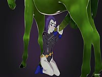 Green horse with big green dick hard fucking a cute anime girl
