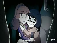 Two scared Horny bitches taking turns in sucking monsters cock