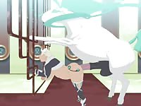 Big horse dick wrecking the butthole of a white-haired anime girl
