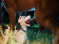 Furry hentai lady dog sucking a big horse dick