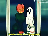 Hot ghost demon deepthroating monster's giant dick