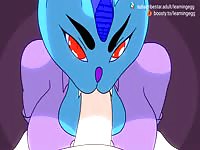 Blue hot succubus sucking whole huge glowing dick