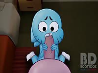 Tiny blue animal babe masturbating her boyfriend's dick using her warm mouth 