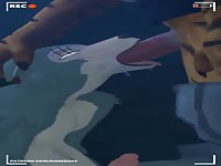 Furry dog sucking a tiger's huge hard dick