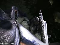 3D dinosaur gives blowjob and have sex with human
