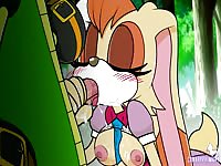 Furry animal girl sucking a green hentai snake's cock