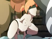 BDSM anime with tied-up lady getting tortured by pokemon team rocket