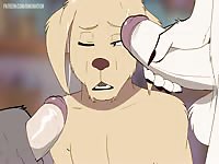 Furry animal girl dog sucking four hentai dicks