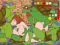Cartoon porno of ninja turtles fucking a busty hentai slut