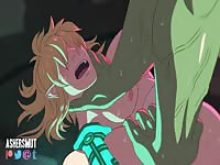 Anime porno of blonde dude getting fucked in the ass by green monster