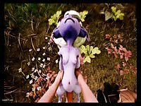 Young 3D virgin babe getting wild and wet in the woods 